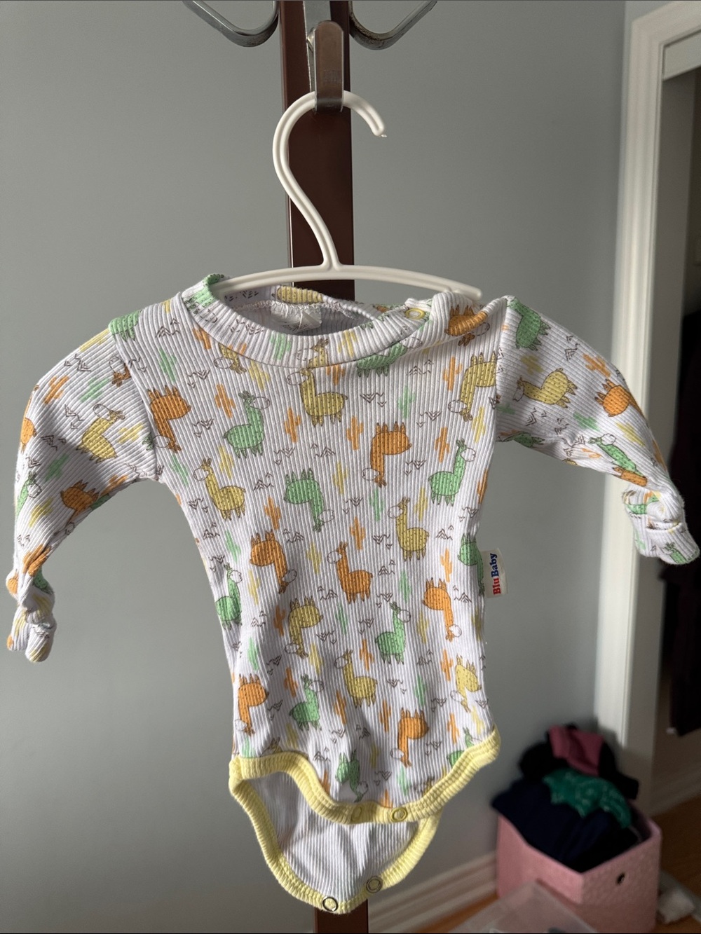 Unbranded White Ribbed Onesie with Green and Yellow Dino Print